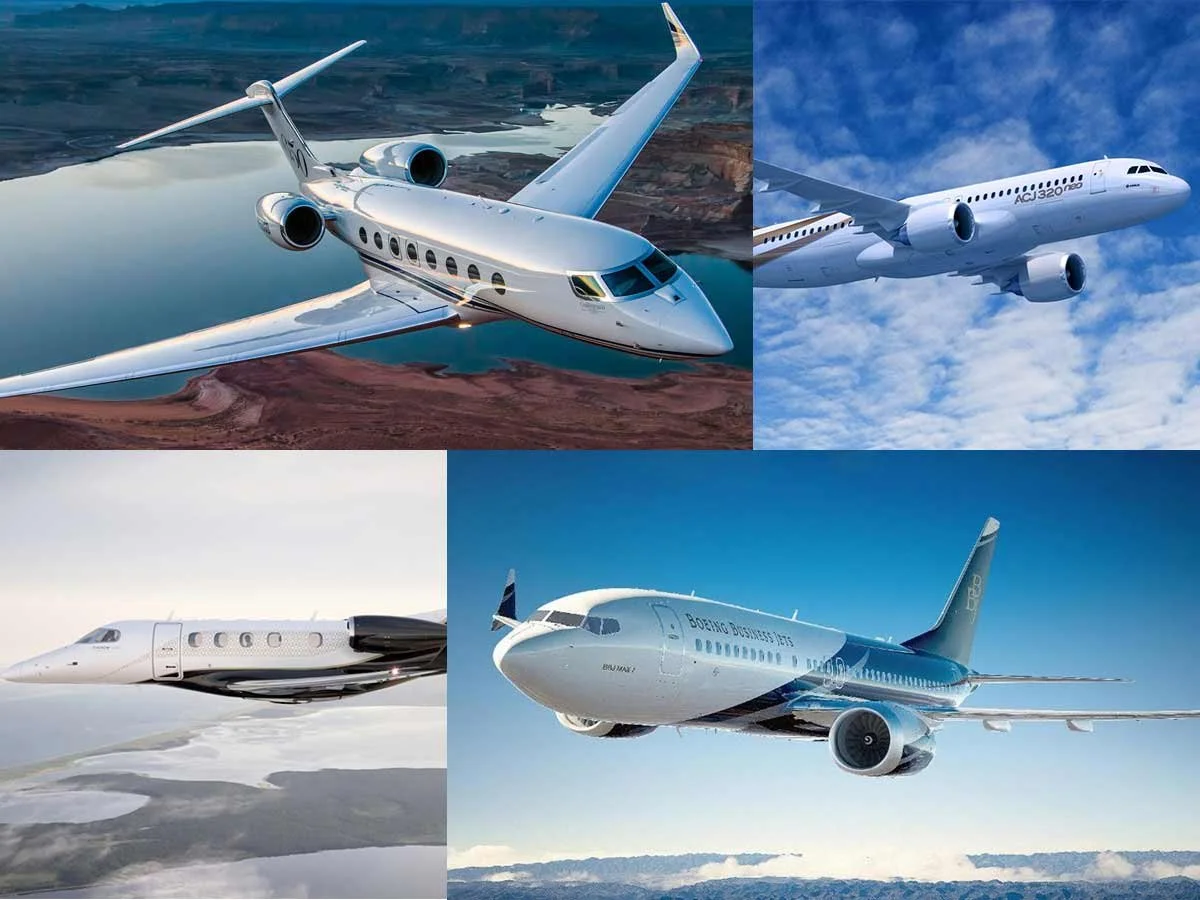 A selection of private jet types available through the Aero partner network